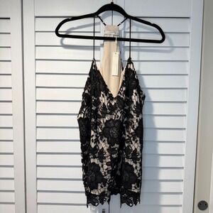 Lavender Brown Sossana Crochet Blouse Black Lace Racerback Camisole XL Halter
